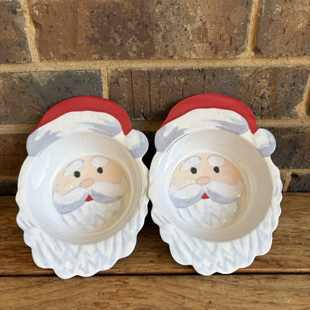 2 Pottery Barn Kids Santa Claus Melamine Cereal Bowls Christmas